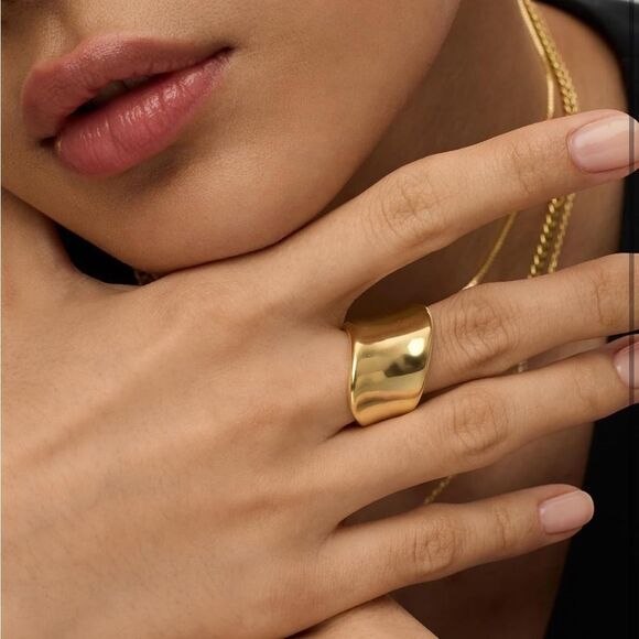 14k Gold Plated Chunky Statement Ring - Picture 1 of 4